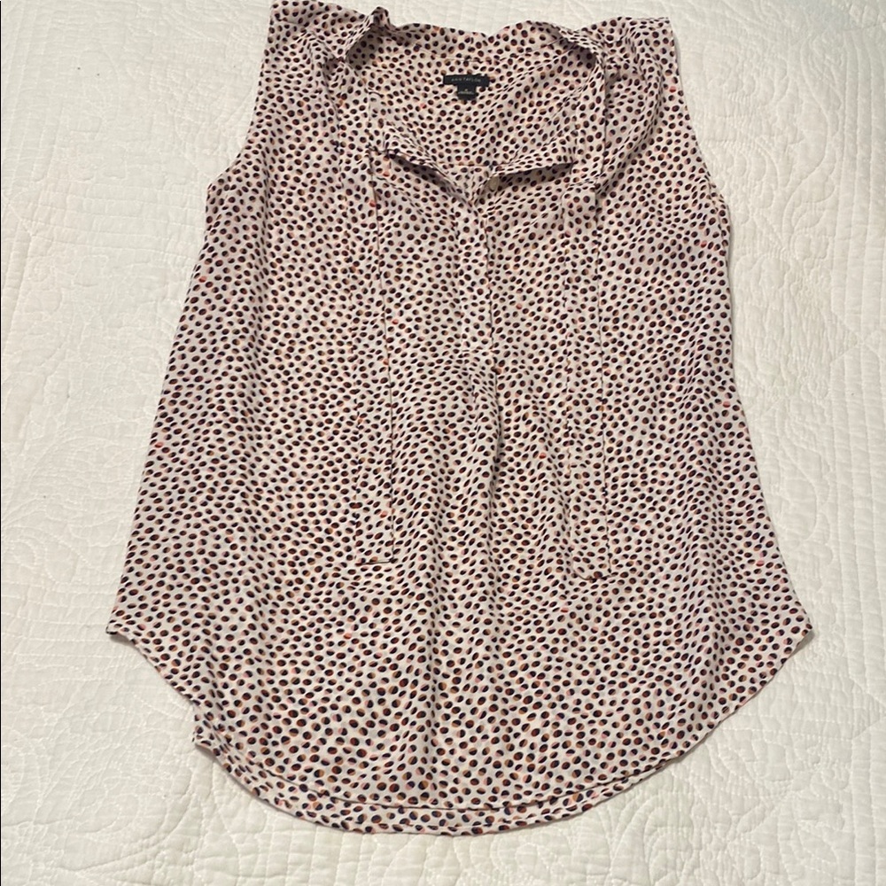 Ann Taylor Brown and Tan Notched Collar Blouse
